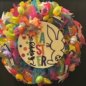 Colorful Easter Wreath with Bunny Design